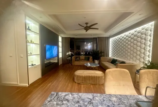 Luxury 3-bedroom apartment for rent at Star Lake, Tây Hồ Tây, 112m², fully furnished with living room, bedroom, kitchen, bathroom, and balcony.