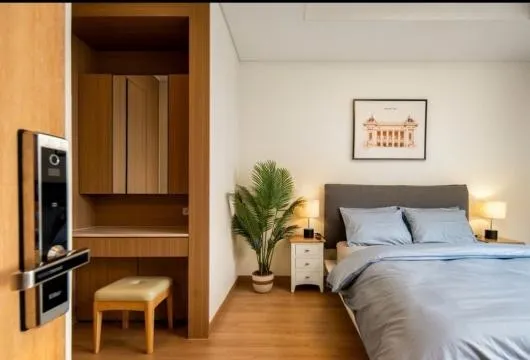 Luxury 2-bedroom apartment for rent at Star Lake, Tây Hồ Tây, 101m², fully furnished with living room, bedroom, kitchen, bathroom, and balcony.